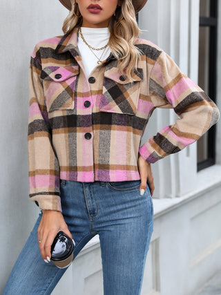 Shop Plaid Button Up Jacket with Pockets Now On Klozey Store - Trendy U.S. Premium Women Apparel & Accessories And Be Up-To-Fashion!