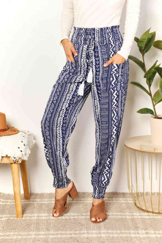 Shop Double Take Geometric Print Tassel High-Rise Pants Now On Klozey Store - Trendy U.S. Premium Women Apparel & Accessories And Be Up-To-Fashion!