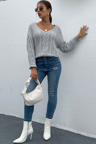 Shop V-Neck Cable-Knit Long Sleeve Sweater Now On Klozey Store - Trendy U.S. Premium Women Apparel & Accessories And Be Up-To-Fashion!