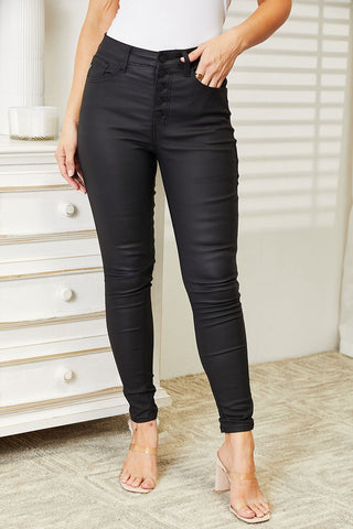 Shop Kancan Full Size High Rise Black Coated Ankle Skinny Jeans Now On Klozey Store - Trendy U.S. Premium Women Apparel & Accessories And Be Up-To-Fashion!