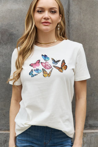 Shop Simply Love Full Size Butterfly Graphic Cotton Tee Now On Klozey Store - Trendy U.S. Premium Women Apparel & Accessories And Be Up-To-Fashion!