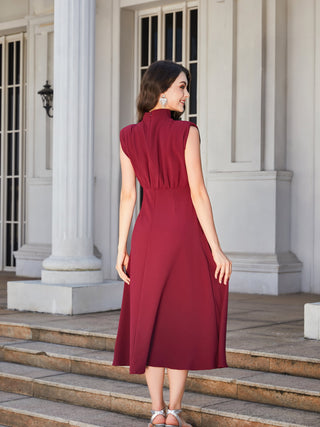 Shop Ruched Mock Neck Cap Sleeve Midi Dress Now On Klozey Store - Trendy U.S. Premium Women Apparel & Accessories And Be Up-To-Fashion!