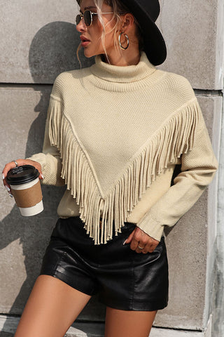 Shop Turtle Neck Tassel Front Long Sleeve Pullover Sweater Now On Klozey Store - Trendy U.S. Premium Women Apparel & Accessories And Be Up-To-Fashion!