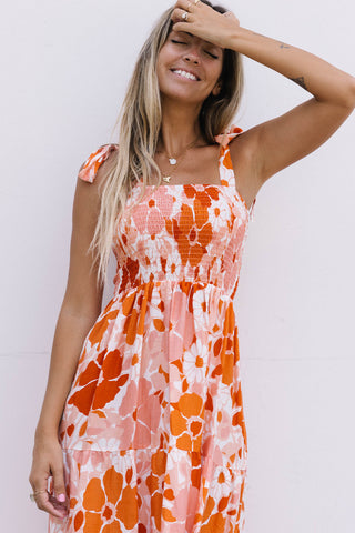 Shop Floral Tie-Shoulder Smocked Maxi Dress Now On Klozey Store - Trendy U.S. Premium Women Apparel & Accessories And Be Up-To-Fashion!