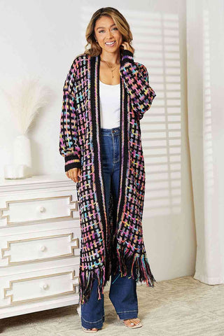 Shop Double Take Full Size Multicolored Open Front Fringe Hem Cardigan Now On Klozey Store - Trendy U.S. Premium Women Apparel & Accessories And Be Up-To-Fashion!