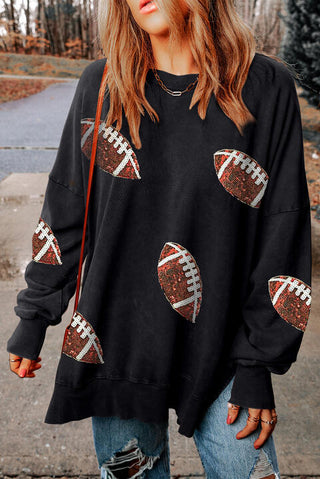 Shop Sequin Football Patch Slit Sweatshirt Now On Klozey Store - Trendy U.S. Premium Women Apparel & Accessories And Be Up-To-Fashion!