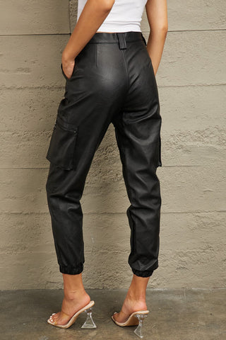 Shop Kancan High Rise Faux Leather Joggers Now On Klozey Store - Trendy U.S. Premium Women Apparel & Accessories And Be Up-To-Fashion!