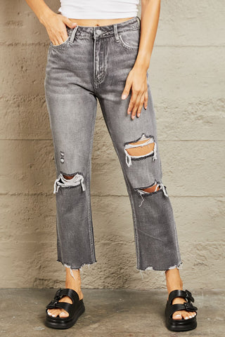 Shop BAYEAS Mid Rise Distressed Cropped Dad Jeans Now On Klozey Store - Trendy U.S. Premium Women Apparel & Accessories And Be Up-To-Fashion!