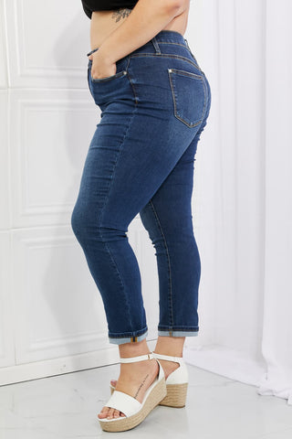 Shop Judy Blue Crystal Full Size High Waisted Cuffed Boyfriend Jeans Now On Klozey Store - Trendy U.S. Premium Women Apparel & Accessories And Be Up-To-Fashion!
