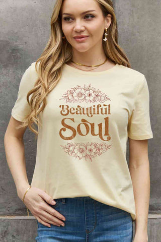 Shop Simply Love Full Size BEAUTIFUL SOUL Graphic Cotton Tee Now On Klozey Store - Trendy U.S. Premium Women Apparel & Accessories And Be Up-To-Fashion!