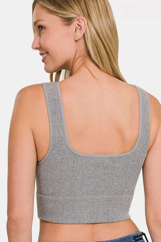Shop Zenana Ribbed Square Neck Cropped Tank Now On Klozey Store - Trendy U.S. Premium Women Apparel & Accessories And Be Up-To-Fashion!