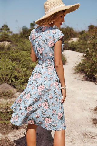 Shop Floral Tie-Waist Pleated Dress Now On Klozey Store - Trendy U.S. Premium Women Apparel & Accessories And Be Up-To-Fashion!
