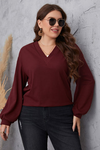 Shop Plus Size V-Neck Dropped Shoulder Blouse Now On Klozey Store - Trendy U.S. Premium Women Apparel & Accessories And Be Up-To-Fashion!