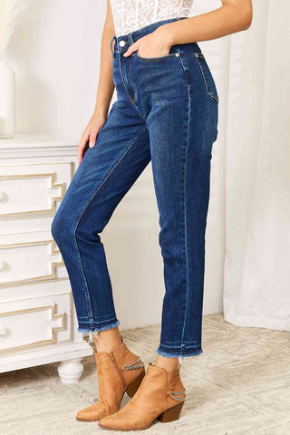 Shop Judy Blue Full Size High Waist Released Hem Slit Jeans Now On Klozey Store - Trendy U.S. Premium Women Apparel & Accessories And Be Up-To-Fashion!