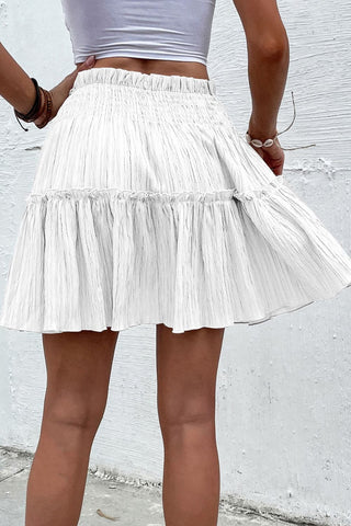 Shop Smocked Waist Frill Trim Skirt Now On Klozey Store - Trendy U.S. Premium Women Apparel & Accessories And Be Up-To-Fashion!