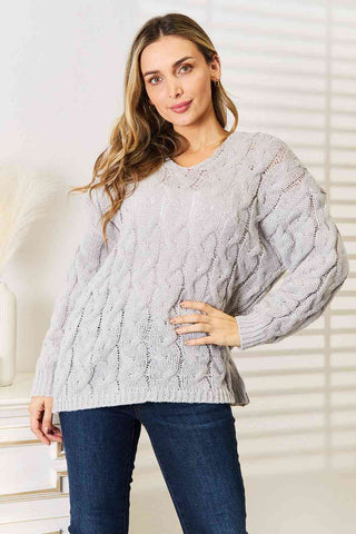 Shop Woven Right Cable-Knit Hooded Sweater Now On Klozey Store - Trendy U.S. Premium Women Apparel & Accessories And Be Up-To-Fashion!