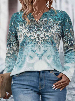 Shop Plus Size Printed Button-Up Long Sleeve T-Shirt Now On Klozey Store - Trendy U.S. Premium Women Apparel & Accessories And Be Up-To-Fashion!