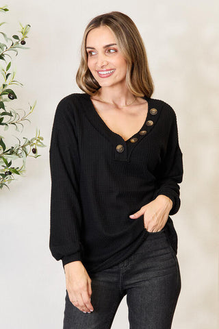 Shop Zenana Buttoned Long Sleeve Blouse Now On Klozey Store - Trendy U.S. Premium Women Apparel & Accessories And Be Up-To-Fashion!