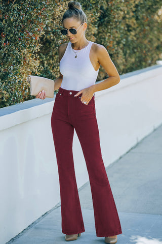 Shop Baeful High Waist Flare Leg Jeans with Pockets Now On Klozey Store - Trendy U.S. Premium Women Apparel & Accessories And Be Up-To-Fashion!