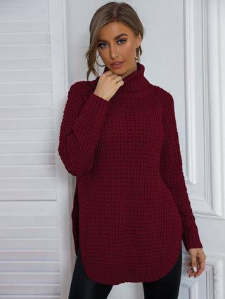 Shop Waffle-Knit Turtle Neck Long Sleeve Sweater Pullover Now On Klozey Store - Trendy U.S. Premium Women Apparel & Accessories And Be Up-To-Fashion!