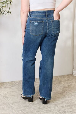 Shop Judy Blue Full Size High Waist 90's Distressed Straight Jeans Now On Klozey Store - Trendy U.S. Premium Women Apparel & Accessories And Be Up-To-Fashion!