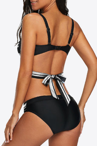 Shop Striped Crisscross Tie-Back Bikini Set Now On Klozey Store - Trendy U.S. Premium Women Apparel & Accessories And Be Up-To-Fashion!