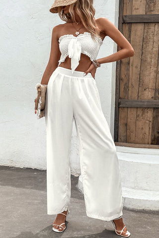 Shop Smocked Tube Top and Wide Leg Pants Set Now On Klozey Store - Trendy U.S. Premium Women Apparel & Accessories And Be Up-To-Fashion!