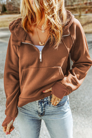 Shop Half-Zip Thumbhole Sleeve Hoodie Now On Klozey Store - Trendy U.S. Premium Women Apparel & Accessories And Be Up-To-Fashion!