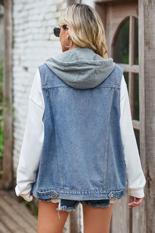 Shop Sleeveless Denim Top with A Detachable Hood Now On Klozey Store - Trendy U.S. Premium Women Apparel & Accessories And Be Up-To-Fashion!