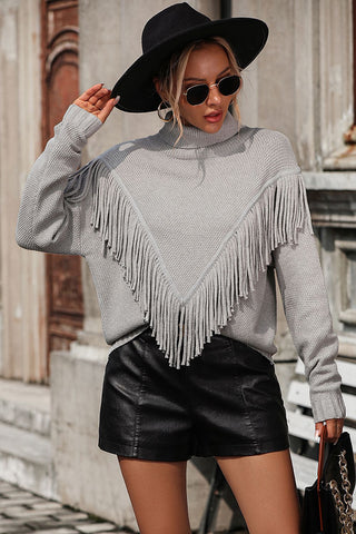 Shop Turtle Neck Tassel Front Long Sleeve Pullover Sweater Now On Klozey Store - Trendy U.S. Premium Women Apparel & Accessories And Be Up-To-Fashion!