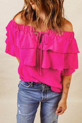 Shop Tied Off-Shoulder Layered Blouse Now On Klozey Store - Trendy U.S. Premium Women Apparel & Accessories And Be Up-To-Fashion!
