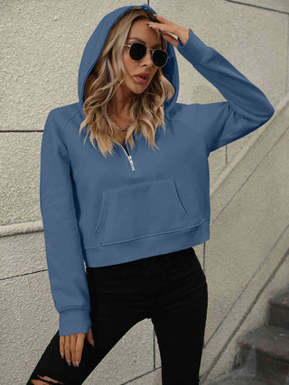 Shop Raglan Sleeve Zip-Up Hoodie with Pocket Now On Klozey Store - Trendy U.S. Premium Women Apparel & Accessories And Be Up-To-Fashion!