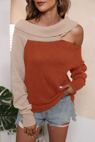 Shop Asymmetrical Long Sleeve Two-Tone Cutout Sweater Now On Klozey Store - Trendy U.S. Premium Women Apparel & Accessories And Be Up-To-Fashion!