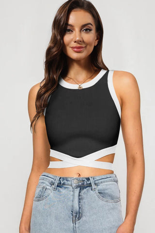Shop Contrast Tie Back Round Neck Tank Now On Klozey Store - Trendy U.S. Premium Women Apparel & Accessories And Be Up-To-Fashion!