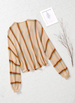 Shop Striped Lace-Up Knit Top Now On Klozey Store - Trendy U.S. Premium Women Apparel & Accessories And Be Up-To-Fashion!