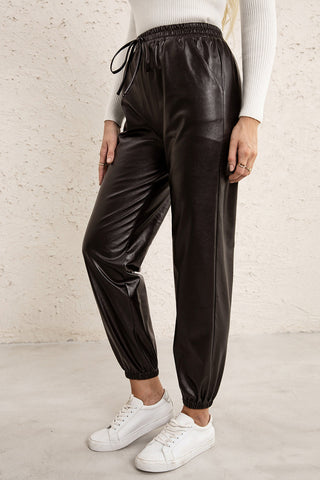 Shop Elastic Waist PU Leather Joggers Now On Klozey Store - Trendy U.S. Premium Women Apparel & Accessories And Be Up-To-Fashion!