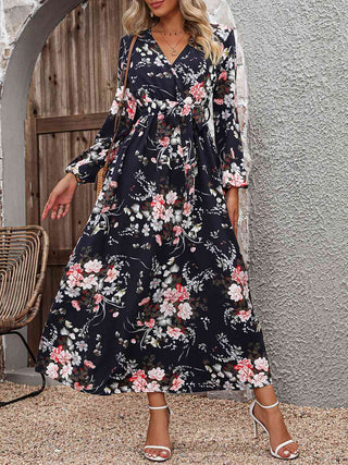 Shop Floral Long Sleeve Surplice Neck Dress Now On Klozey Store - Trendy U.S. Premium Women Apparel & Accessories And Be Up-To-Fashion!