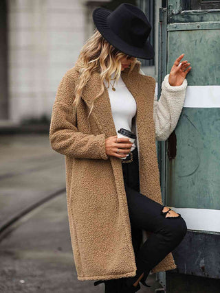 Shop Contrast Dropped Shoulder Sherpa Coat Now On Klozey Store - Trendy U.S. Premium Women Apparel & Accessories And Be Up-To-Fashion!