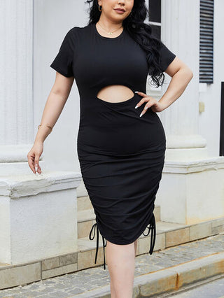 Shop Plus Size Cutout Ruched Round Neck Short Sleeve Dress Now On Klozey Store - Trendy U.S. Premium Women Apparel & Accessories And Be Up-To-Fashion!
