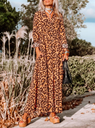 Shop Leopard Buttoned Maxi Dress Now On Klozey Store - Trendy U.S. Premium Women Apparel & Accessories And Be Up-To-Fashion!