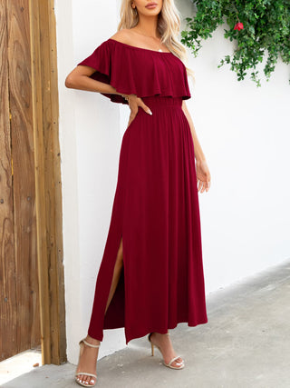 Shop Off-Shoulder Slit Maxi Dress Now On Klozey Store - Trendy U.S. Premium Women Apparel & Accessories And Be Up-To-Fashion!