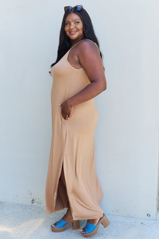 Shop Ninexis Good Energy Full Size Cami Side Slit Maxi Dress in Camel Now On Klozey Store - Trendy U.S. Premium Women Apparel & Accessories And Be Up-To-Fashion!