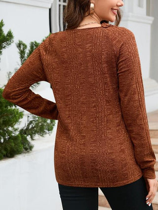 Shop Texture Round Neck Long Sleeve Knit Top Now On Klozey Store - Trendy U.S. Premium Women Apparel & Accessories And Be Up-To-Fashion!
