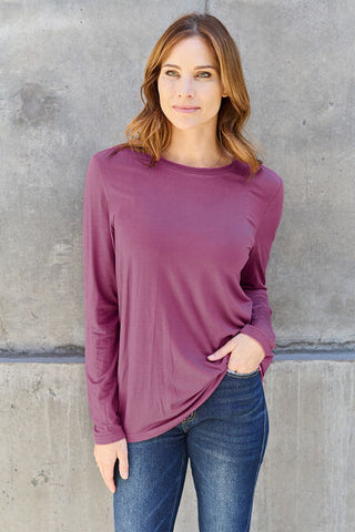 Shop Basic Bae Full Size Round Neck Long Sleeve Top Now On Klozey Store - Trendy U.S. Premium Women Apparel & Accessories And Be Up-To-Fashion!