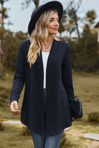 Shop Textured Open Front Long Sleeve Cardigan Now On Klozey Store - Trendy U.S. Premium Women Apparel & Accessories And Be Up-To-Fashion!