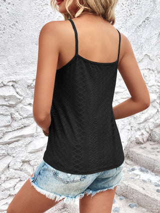 Shop Eyelet Lace Trim V-Neck Cami Now On Klozey Store - Trendy U.S. Premium Women Apparel & Accessories And Be Up-To-Fashion!
