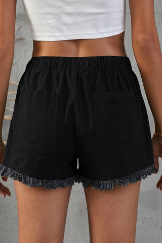 Shop Pocketed Frayed Denim Shorts Now On Klozey Store - Trendy U.S. Premium Women Apparel & Accessories And Be Up-To-Fashion!