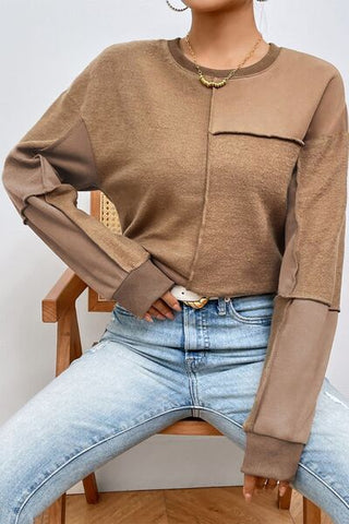 Shop Exposed Seam Round Neck Long Sleeve Sweatshirt Now On Klozey Store - Trendy U.S. Premium Women Apparel & Accessories And Be Up-To-Fashion!