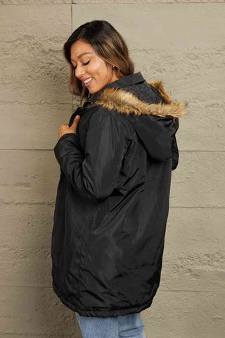 Shop Double Take Faux Fur Trim Hooded Puffer Jacket Now On Klozey Store - Trendy U.S. Premium Women Apparel & Accessories And Be Up-To-Fashion!