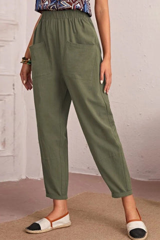 Shop Elastic Waist Pocket Tapered Pants Now On Klozey Store - Trendy U.S. Premium Women Apparel & Accessories And Be Up-To-Fashion!